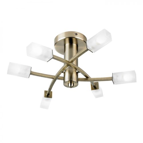 ENDON Havana 6lt Semi flush Antique brass plate & frosted glass 6 x 3W LED G9 - ED-146-6AB