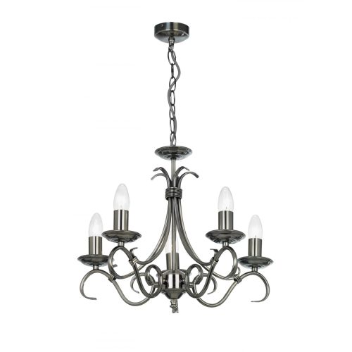 ENDON Bernice 5lt Pendant Antique silver effect plate 5 x 60W E14 candle - ED-2030-5AS