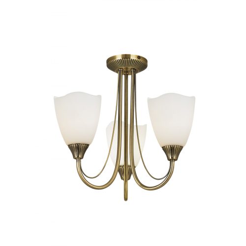 ENDON Haughton 3lt Semi flush Antique brass plate & opal glass 3 x 60W E14 candle - ED-601-3AN