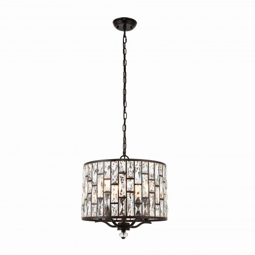ENDON Belle 5lt Pendant Dark bronze paint & clear crystal 5 x 40W E14 candle - ED-69390