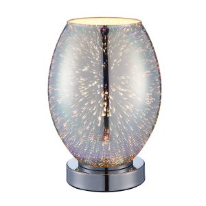 Asztali lámpa - ENDON Stellar 1lt Table Chrome holographic glass & chrome plate 25W E14 golf - ED-74940