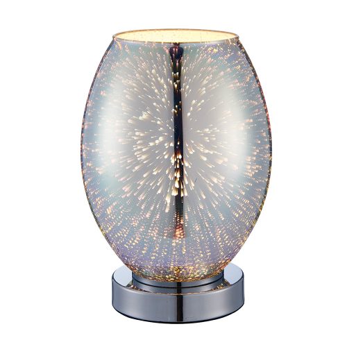 ENDON Stellar 1lt Table Chrome holographic glass & chrome plate 25W E14 golf - ED-74940