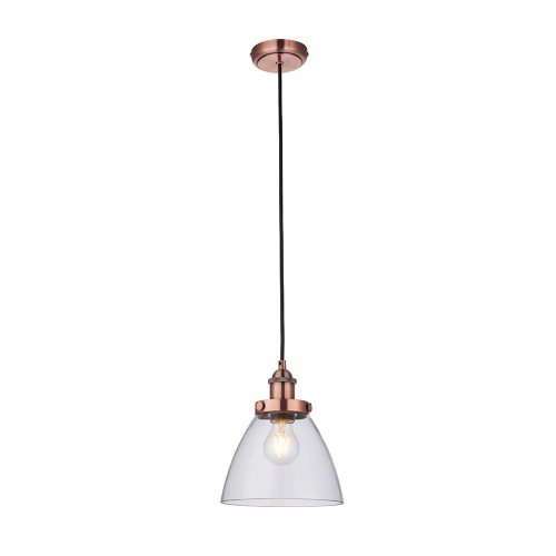 ENDON Hansen 1lt Pendant Aged copper plate & clear glass 40W E27 GLS - ED-76332