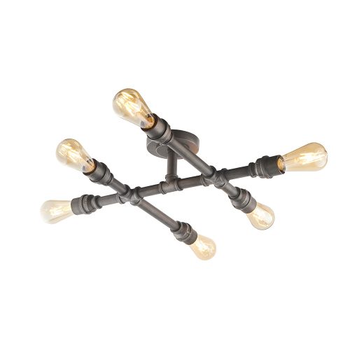 ENDON Pipe 6lt Semi flush Aged pewter paint 6 x 40W E27 GLS - ED-78763