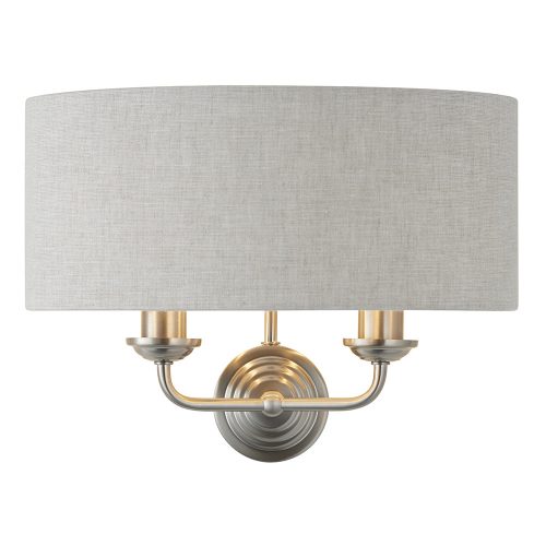 ENDON Highclere 2lt Wall Brushed chrome plate & natural linen 2 x 40W E14 candle - ED-94403