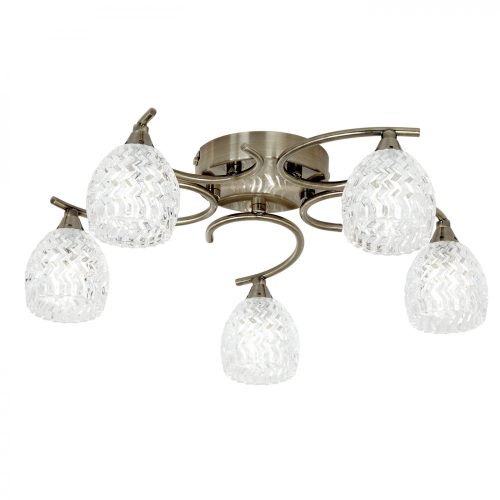 ENDON Boyer 5lt Semi flush Antique brass plate & clear glass 5 x 33W G9 clear capsule - ED-BOYER-5AB