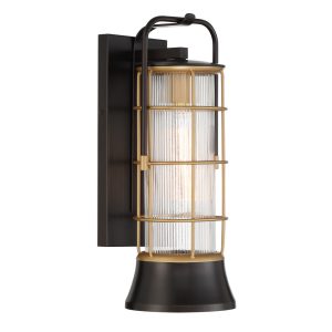 Kültéri fali lámpa - ELSTEAD Eurofase outdoor wall light, height 411mm, 1xE27, IP44 - ELS-QN-RIVAMAR-M-BLK-GD