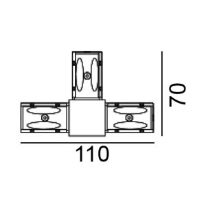 Sínes rendszerek - IN_LINE CORNER T, Surface track connector CORNER T left, L110mm, W70mm, H54mm, IP20, white color, 2 wired