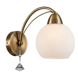 Fali lámpa - REALITY Vanity  Wall lamp,antique brass1*E27,Max 60W,bulb excl.white alabaster glassDia.15cm H:13cmTotal L:30cm H:21cmBeads: acrylic  - REAL-228201-04