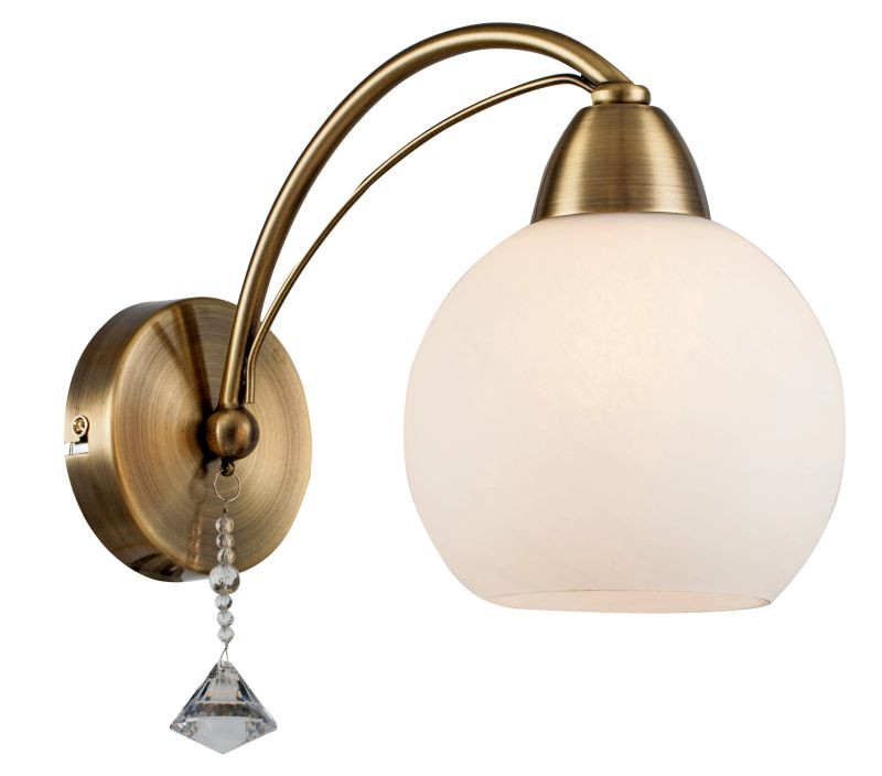 Fali lámpa - REALITY Vanity  Wall lamp,antique brass1*E27,Max 60W,bulb excl.white alabaster glassDia.15cm H:13cmTotal L:30cm H:21cmBeads: acrylic  - REAL-228201-04