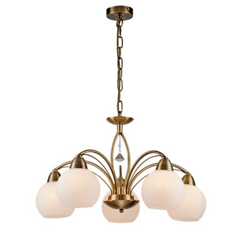 REALITY Vanity Pendant lamp,antique brass5*E27,Max 60W,bulb excl.white alabaster glassDia.15cm H:13cmTotal Dia.65cm H:70cmBeads: acrylic 