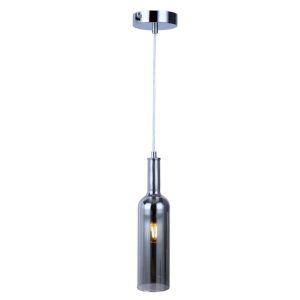 Függeszték - REALITY Bottle Glass pendant lamp chrome canopy+clear cable, shade amber/smoky, for 1xE27,max.40W bulb not incl. glass shade D:8.5cm,H:33.5cm H:max.120cm - REAL-332801-02