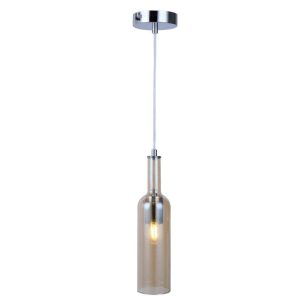 Függeszték - REALITY Bottle Glass pendant lamp chrome canopy+clear cable, shade amber/smoky, for 1xE27,max.40W bulb not incl. glass shade D:8.5cm,H:33.5cm H:max.120cm - REAL-332801-22