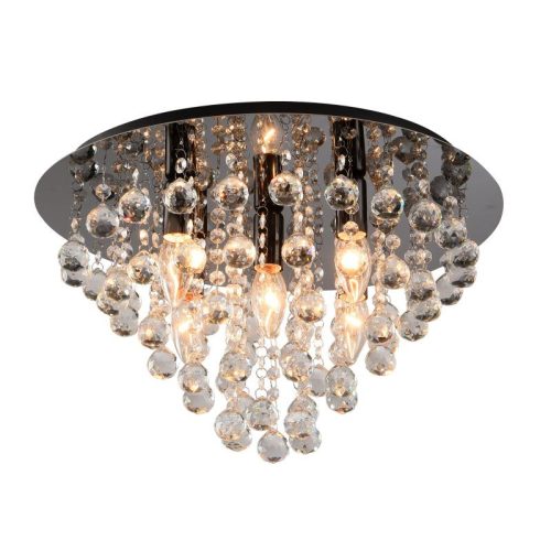 REALITY London crystal Ceiling lamp Round "LONDON"shiny black metal + clear Crystal+matt black backplate5x E14 · max. 40W bulb excl.Product dimensions:Width:46cm Height:26.5cmHS 