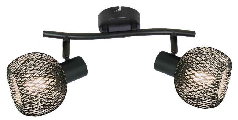 Mennyezeti lámpa - REALITY Loretto  Loretto black 2-ltall metal parts in black,Shade Black,for 2 x E14,max.40W bulb not incl.L:25cm shade D:9cm  - REAL-830702-02