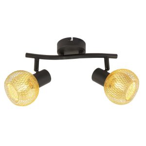 Mennyezeti lámpa - REALITY Loretto Loretto black 2-lt sand black+Shade galvanized gold matt2 x E14,max.40W bulb not incl.L:25cm shade D:9cm - REAL-830702-30