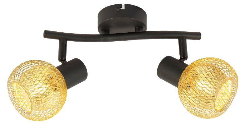 Mennyezeti lámpa - REALITY Loretto  Loretto black 2-lt sand black+Shade galvanized gold matt2 x E14,max.40W bulb not incl.L:25cm shade D:9cm  - REAL-830702-30