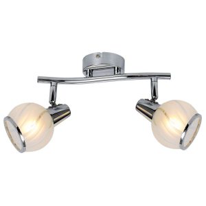 Mennyezeti lámpa - REALITY Megan 2lt spot lamp,chrome2*E14 bulb excl.sand-blasting glass with clear wavelines+chrome metal ring on bottom,glassDia:9cmtube L:25.5cm,canopy Dia:8cm - REAL-8310