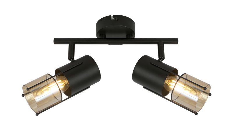 Mennyezeti lámpa - REALITY Scottie Spot seire 2-ltmetal blackglass amberL: 25 cm, D: 6 cmfor 2 x E14, max. 40W - REAL-835602-02