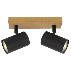 Mennyezeti lámpa - REALITY Quentin 2lt Spot Light-IP201.Voltage:230V ~ 50Hz2.Bulb:excl. 2x GU10 max. 35W3.Size:26*9*H16cm4.Color:black(incl.joint)+wooden finish5.Material:Metal - REAL-838502-
