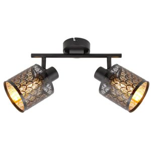 Mennyezeti lámpa - REALITY Tuluza spot 2-ltmetal matt black+PS shade outside in black and inside in glod2 x E14, max. 40W bulb not incl.L: 25 cm shade D: 10, H: 10 cm - REAL-840502-02
