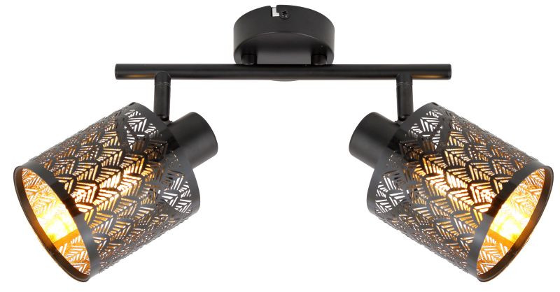 Mennyezeti lámpa - REALITY Tuluza spot 2-ltmetal matt black+PS shade outside in black and inside in glod2 x E14, max. 40W bulb not incl.L: 25 cm shade D: 10, H: 10 cm - REAL-840502-02